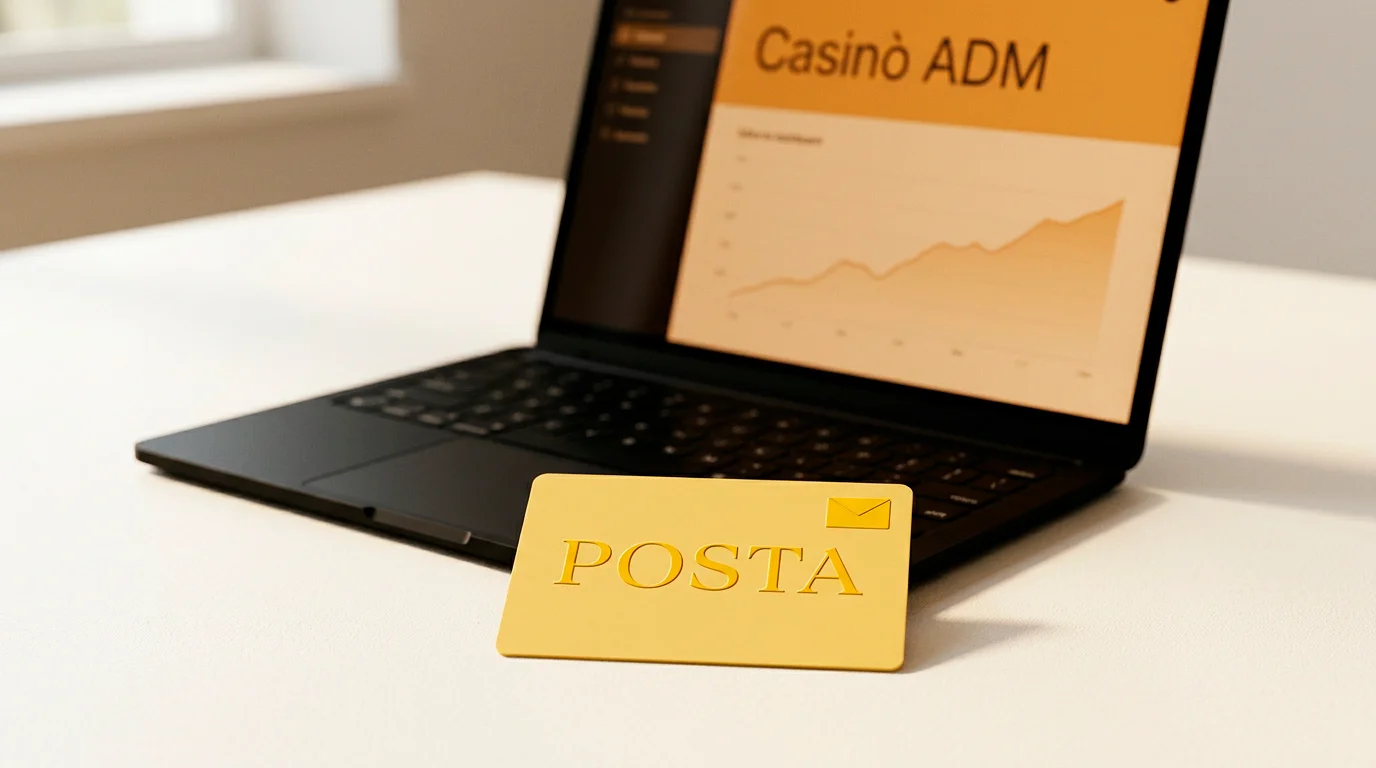 Carta Postepay accanto a uno schermo con un sito di casinò ADM